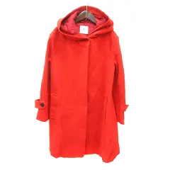 アダムエロペ Adam et Rope' un コート ロング 総裏地 フード ウール 36 S 赤 レッド /MN