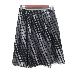 インディヴィ INDIVI フレアスカート ひざ丈 総柄 38 M 黒 ブラック グレー /YI
