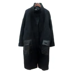 ザラ ZARA コート 総裏地 フェイクレザー M 黒 ブラック /MN