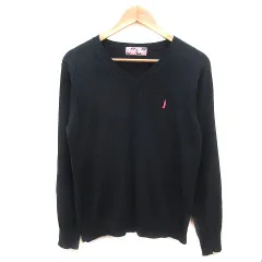 イーストボーイ EAST BOY ニット カットソー Vネック プルオーバー ワンポイント 長袖 11 紺 ネイビー ピンク /MS