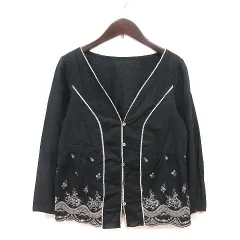 シップス SHIPS シャツ ブラウス レース 刺繍 長袖 M 黒 ブラック 白 ホワイト /MS