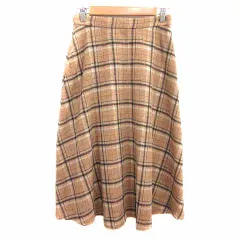 ナチュラルビューティーベーシック NATURAL BEAUTY BASIC フレアスカート ロング チェック ウール M ベージュ 茶 ブラウン /YK