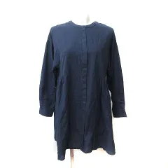 スタディオクリップ Studio Clip ワンピース ミニ 長袖 麻混 リネン混 F 紺 ネイビー /YI