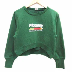 マウジー MOUSSY トレーナー ショート丈 裏起毛 ロゴプリント 長袖 F 緑 グリーン /YK