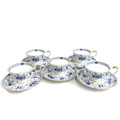 NARUMI】ボーンチャイナ カップ＆ソーサー 5客セット/金彩ブルー