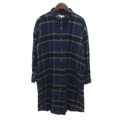 グローバルワーク GLOBAL WORK シャツワンピース ひざ丈 チェック 長袖 L 青 ブルー 黒 ブラック 白 ホワイト /MS