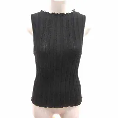 ザラ ZARA ニット カットソー リブ ノースリーブ M 黒 ブラック /YK