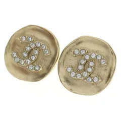 CHANEL (シャネル) ココマーク ラウンドピアス ラインストーン ゴールド