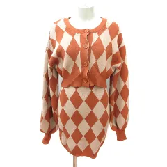 スパイラルガール SPIRALGIRL セットアップ ニット カーディガン 総柄 キャミワンピース ミニ F 茶 ブラウン /MN