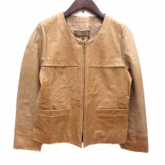 ボールジー BALLSEY トゥモローランド レザージャケット ノーカラー 牛革 ジップアップ 38 M ベージュ /YK