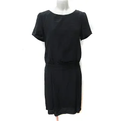 コントワーデコトニエ COMPTOIR DES COTONNIERS ワンピース ひざ丈 半袖 絹 シルク 9 M 黒 ブラック /YI