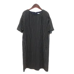 グローバルワーク GLOBAL WORK ワンピース ロング ストライプ 五分袖 L 濃紺 ネイビー 黃 イエロー /MS