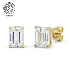 【純金58.5%／AU585】14Kピアス両耳／1ctエメラルドカット モアサナイト／剥げない一生モノ／モード／メンズ／レディース／ペアルック／スクエア／最高級Dカラー／14金ゴールド／刻印有