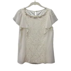 アプワイザーリッシェ Apuweiser-riche ブラウス レース ビジュー シアー フレンチスリーブ 2 白 アイボリー /MS