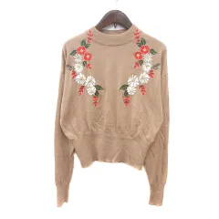 レイビームス Ray Beams ニット セーター 刺繍 長袖 ベージュ /MN