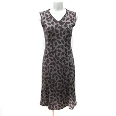 インディヴィ INDIVI ワンピース ロング ノースリーブ 総柄 38 M 茶 ブラウン /YI