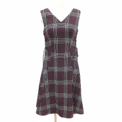 スナイデル SNIDEL ワンピース フレア ひざ丈 Vネック チェック ノースリーブ F 赤 ワインレッド 黒 ブラック /YK