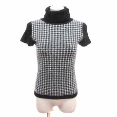 エムケー ミッシェルクラン MK MICHEL KLEIN MK KLEIN+ ニット カットソー タートルネック 総柄 半袖 38 M 黒 ブラック /YK