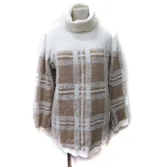 ワンウェイ one way ニット セーター タートルネック 長袖 チェック ナイロン M 白 ホワイト ベージュ /YI