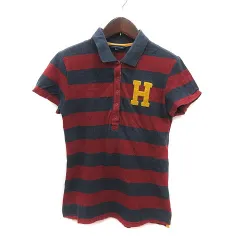 トミーヒルフィガー TOMMY HILFIGER ポロシャツ ボーダー 半袖 M 赤 ワインレッド チャコールグレー /MS