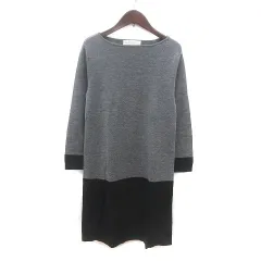 B&Y ユナイテッドアローズ BEAUTY&YOUTH ビューティー&ユース ニットワンピース ひざ丈 ボートネック ウール 長袖 黒 ブラック グレー /MS