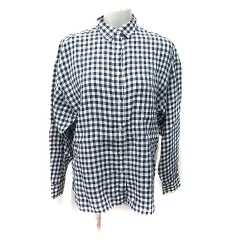 マカフィー MACPHEE トゥモローランド シャツ ブラウス ギンガムチェック 長袖 麻 リネン 38 M 黒 ブラック /YI