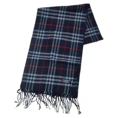     中古 美品 バーバリー マフラー ノバチェック ラムウール Aランク ネイビーブルー マルチカラー レディース BURBERRY 【送料無料】【名谷店】