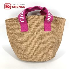 美品✨Chloé KIDSストローバッグ ベージュ ピンクハンドル - メルカリ