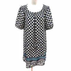 サンカンシオン 3can4on ワンピース ミニ ドット 五分袖 2 M 紺 ネイビー 白 ホワイト /YK ●RY