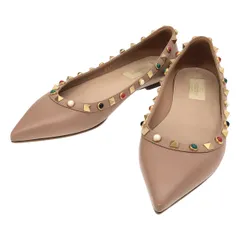 VALENTINO ヴァレンティノ マルチスタッズ ポインテッドトゥ フラットパンプス  ピンク 36
