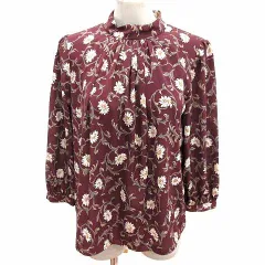 ニューヨーカー NEWYORKER ブラウス ハイネック 花柄 七分袖 9R M 赤 ボルドー /YK