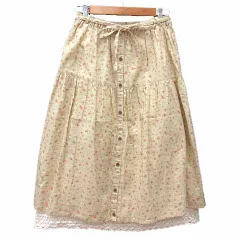 シネマクラブ CINEMACLUB フレアスカート ひざ丈 ウエストマーク ペチコート付き 花柄 M 黄色 イエロー /YK ●RY