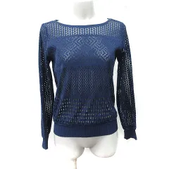 クレージュ courreges カットソー 長袖 透かし編み 38 M 紺 ネイビー /YI