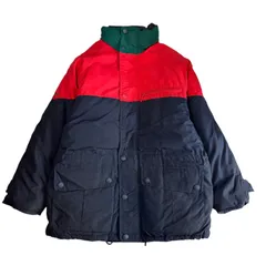 90s Eddie Bauer Goose Down JKT M 赤 紺 緑 エディーバウアー グースダウン 3トーン 白タグ 刺繍ロゴ 古着