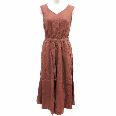 ジャーナルスタンダード レリューム JOURNAL STANDARD relume ワンピース フレア ロング ベルト ノースリーブ 麻 リネン F 茶 ブラウン /YK