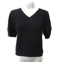 ミッシェルクラン MICHEL KLEIN カットソー 半袖 Vネック 36 S 黒 ブラック /YI