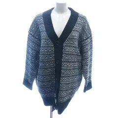 スピック&スパン Spick&Span ニット カーディガン パイピング 総柄 ウール 長袖 黒 ブラック /AU