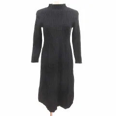ゼヴォン Thevon. ワンピース ひざ丈 ニット ハイネック 長袖 F 黒 ブラック /YK