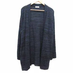 タケオキクチ TAKEO KIKUCHI ロングカーディガン ニット 前開き ボーダー 長袖 XL 紺 ネイビー 黒 ブラック /YK