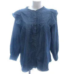 エニィスィス エニシス anySiS シャツ ブラウス ノーカラー フリル 長袖 2 M 紺 ネイビー /AU