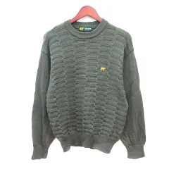 ゴールデンベア GOLDEN BEAR ニット セーター ロゴ刺繍 長袖 ウール モヘヤ混 M 緑 カーキ /MN