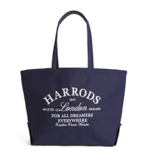 新品　ハロッズ　L 大容量　刺繍ロゴ　コットンキャンバス　トートバッグ　ネービー