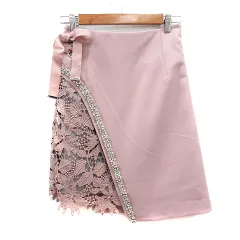 リリーブラウン Lily Brown L.B CANDY STOCK フレアスカート ひざ丈 切替 レース ビジュー リボン 0 XS ピンク /MN