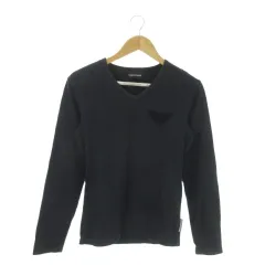 エンポリオアルマーニ EMPORIO ARMANI Tシャツ S 紺 ネイビー Vネック 長袖 ロゴ刺繍 /AO12 ■GY99