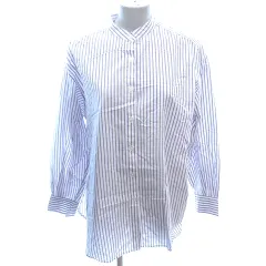 コーエン coen シャツ ブラウス ノーカラー ストライプ 長袖 M 白 ホワイト 紫 パープル /AU