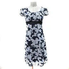 エフデ ef-de ワンピース ひざ丈 半袖 シフォン 花柄 7 S 紺 ネイビー 白 ホワイト /YI