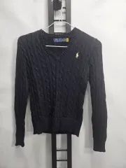 ポロラルフローレン ケーブル編み Vネック コットン セーター ブラック xs