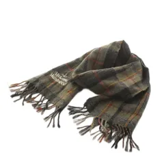 ヴィヴィアンウエストウッド Vivienne Westwood オーブ マフラー フリンジ チェック柄 ウール 茶 ブラウン /AN41