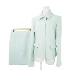 ハロッズ Harrods スーツ セットアップ 2点セット ステンカラージャケット 総裏地 タイトスカート ひざ丈 ストライプ 総柄 3 L 水色 ライトブルー /MN8 ■GY18のサムネイル