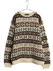 【お得なクーポン配布中!】 90s ジェイクルー フェアアイル ニット セーター メンズ L / オールド 巨人タグ ウール ノルディック デザイン総柄 クルーネック ゆったり